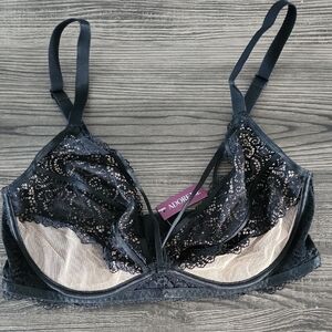 Adore Me Jenni Black and Cream Lace Strappy Unlined Bra
